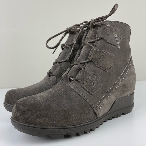 Sorel Women's 9 Evie Lace Major Boot Grey Suede Wedge Heel Weatherproof Gorpcore - Picture 8 of 16